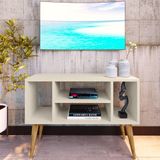 Rack Para Tv Paris Com 4 Nichos Com Pés Retrô - Off White - Branco