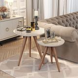 Mesa Lateral Decorativa Redonda Pés Palito - Off White - Branco