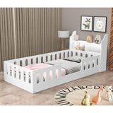 Cama Cercadinho Infantil Mdf Helo Solteiro Com Nicho E Led - Branca - Branco