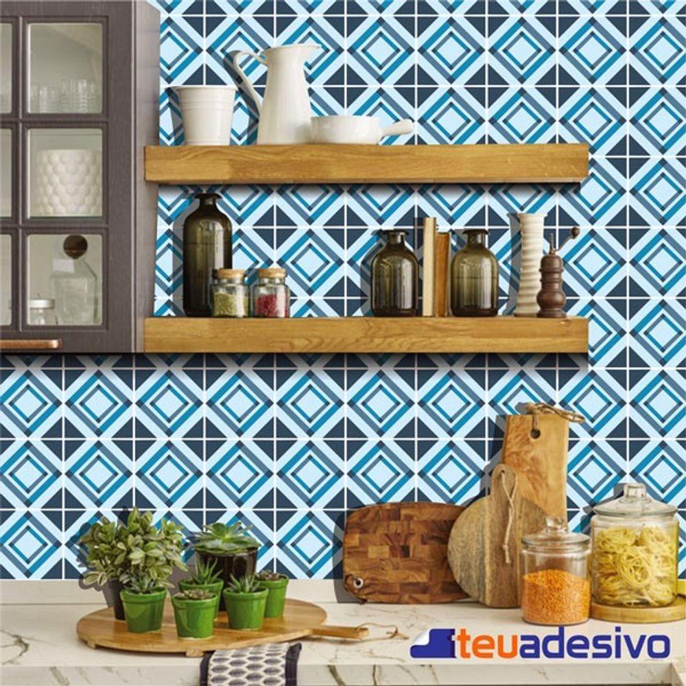 Papel De Parede Auto Adesivo Mosaico Lavável 3 Metros Azul