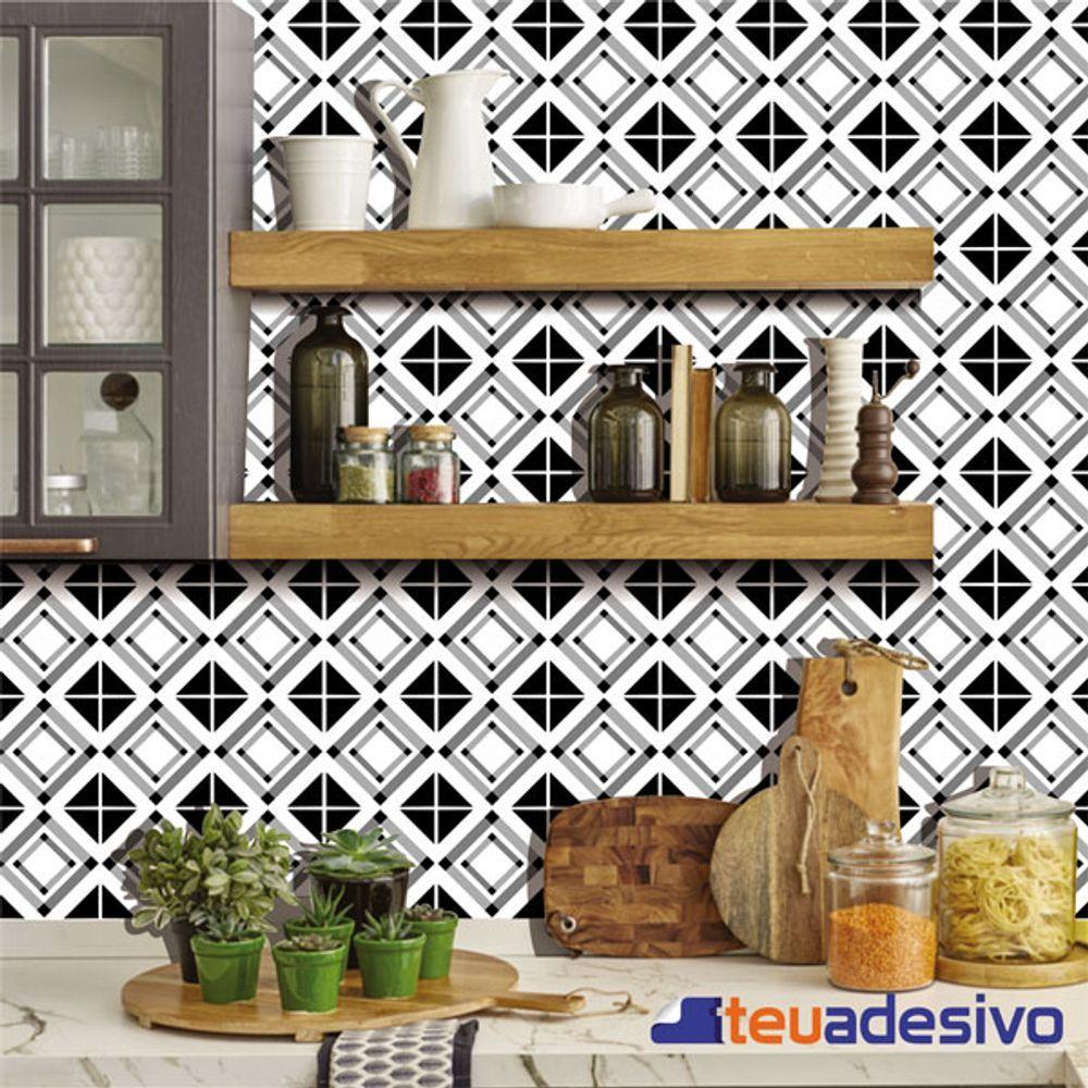 Papel De Parede Auto Adesivo Mosaico Lavável 3 Metros Preto