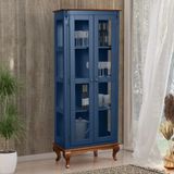 Cristaleira 2 Portas Vidro Madeira Versalhes Azul Petróleo