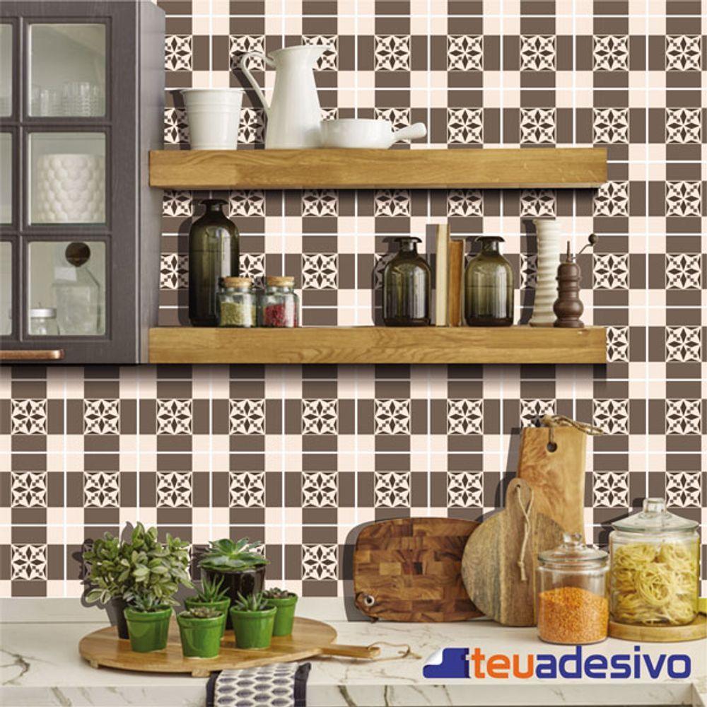 Papel De Parede Azulejo Cozinha Português Lávavel Azul 3m Marrom