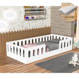 Cama Cercadinho Infantil Mdf Helo Solteiro Com Colchão - Branca - Branco