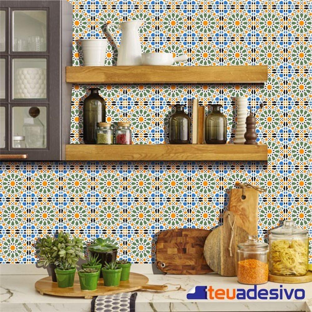 Papel De Parede Azulejo Cozinha Português Lávavel Laranja 3m