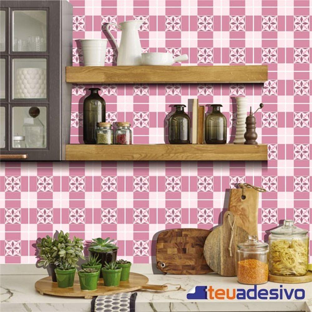 Papel De Parede Azulejo Cozinha Português Lávavel Azul 3m Rosa