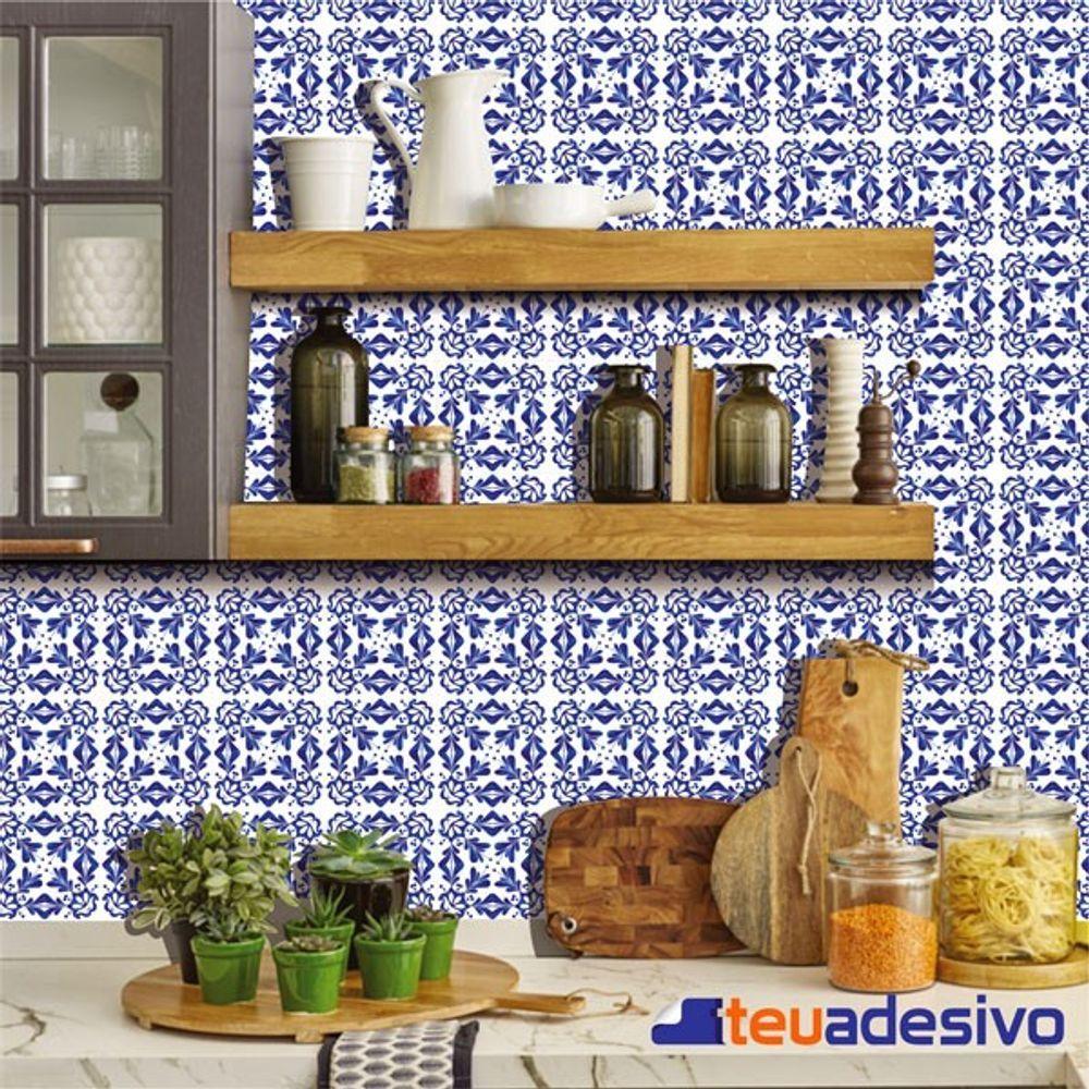 Papel De Parede Azulejo Cozinha Português Lávavel Azul 3m