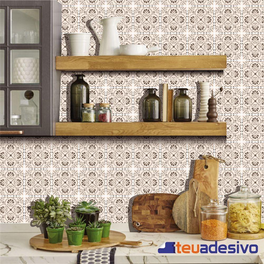 Papel De Parede Azulejo Cozinha Português Lávavel Rosa 3m Marrom