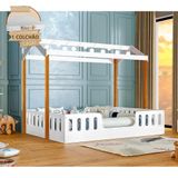 Cama Infantil Montessoriana Ágatha Casal Com Led E Colchão Branco/amêndoa Divaloto Branco