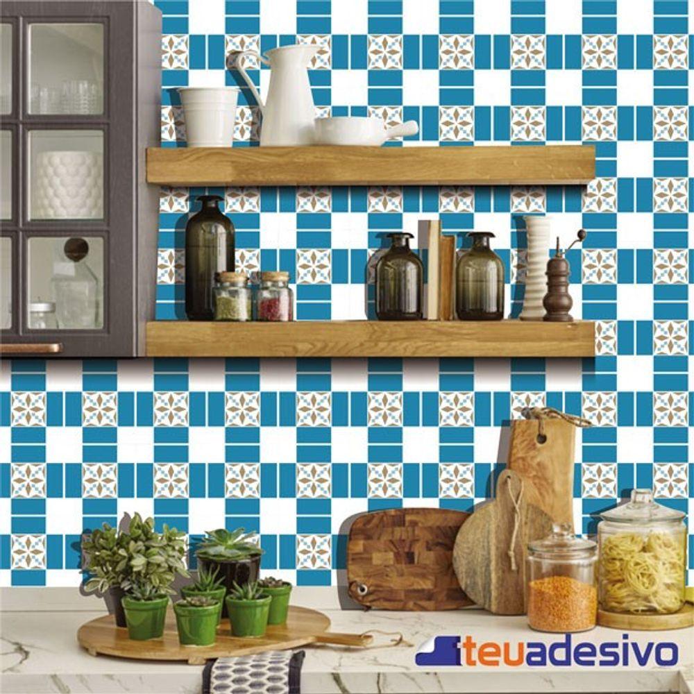 Papel De Parede Azulejo Cozinha Português Lávavel Azul 3m Azul Aço