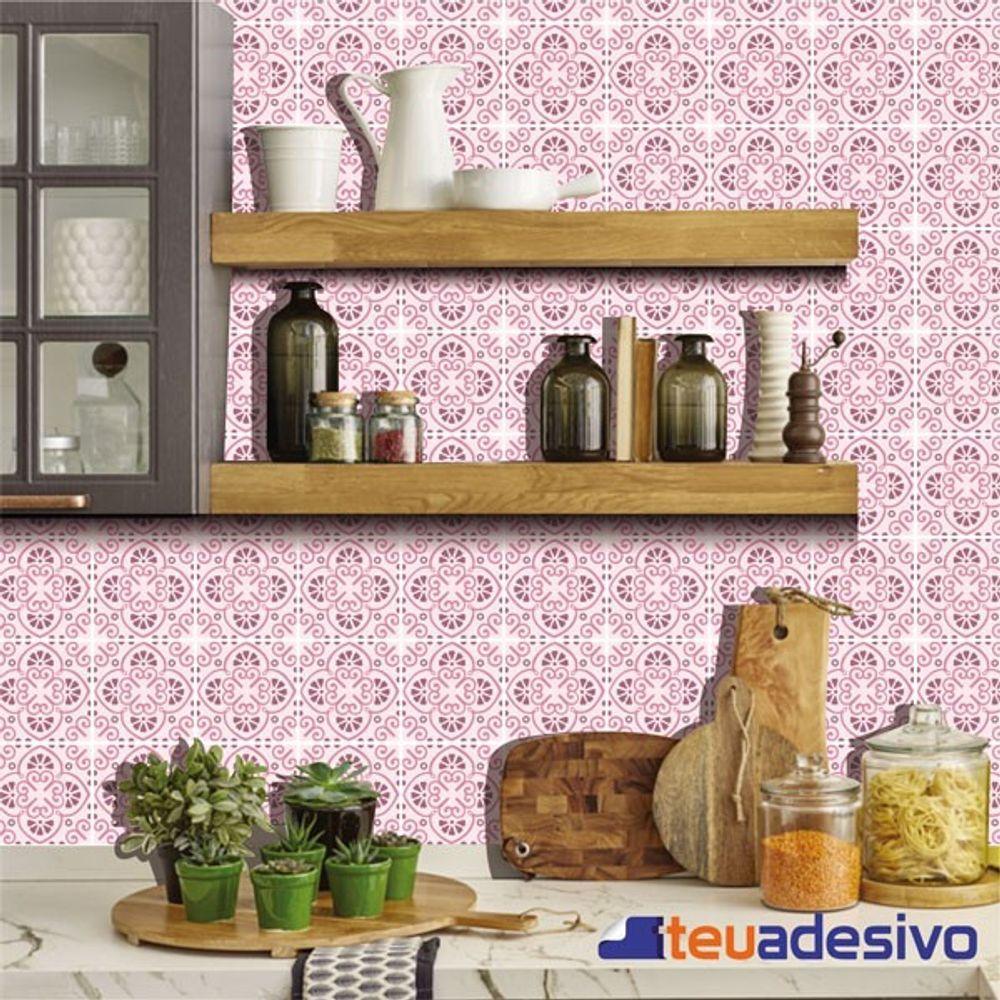 Papel De Parede Azulejo Cozinha Português Lávavel Rosa 3m Rosa