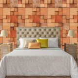 Papel De Parede Adesivo Bloco 3d De Madeira Lavável Cozinha 3 Metros