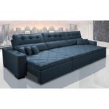 Sofá Retrátil e Reclinável 4,12m Austin com Molas no Assento Tecido Suede Velusoft Azul