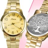 Relógio Feminino Dourado Maria Aço Strass G7