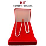 Conjunto Corrente De Prata 70cm + Pulseira Fina 5mm Legítima