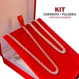 Conjunto Corrente De Prata 70cm + Pulseira Fina 5mm Legítima