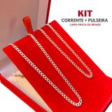 Conjunto Corrente De Prata 70cm + Pulseira Fina 3mm Legítima