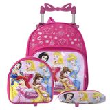 Mochila Infantil Feminina Pequena Princesas Rodinha Passeio