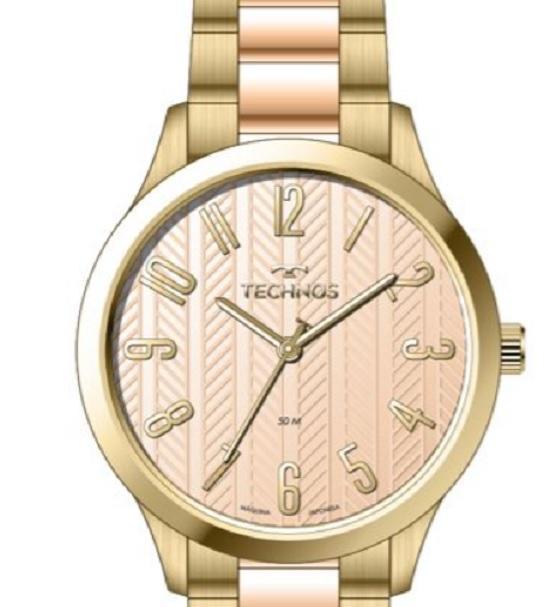 Relogio Technos Feminino Dourado Rosa Numeros 2036msh/1j