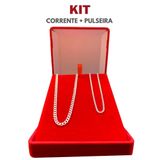 Kit Prata Masculina Corrente E Pulseira Fina Italiana 2mm