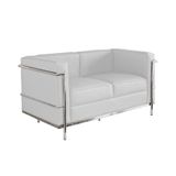 Sofa Le Corbusier De 2 Lugares Cromado Em Sintético Branco Cor Branco