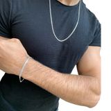 Conjunto De Prata Masculina Corrente E Pulseira Fina 5mm