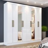 Guarda Roupa Casal 8 Portas 4 Gavetas Com Espelho Paris Casa 812 Branco