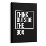 Quadro 150x100cm Frase Think Out of the Box  Canvas Moldura Flutuante/Filete Preta Decorativo Interiores