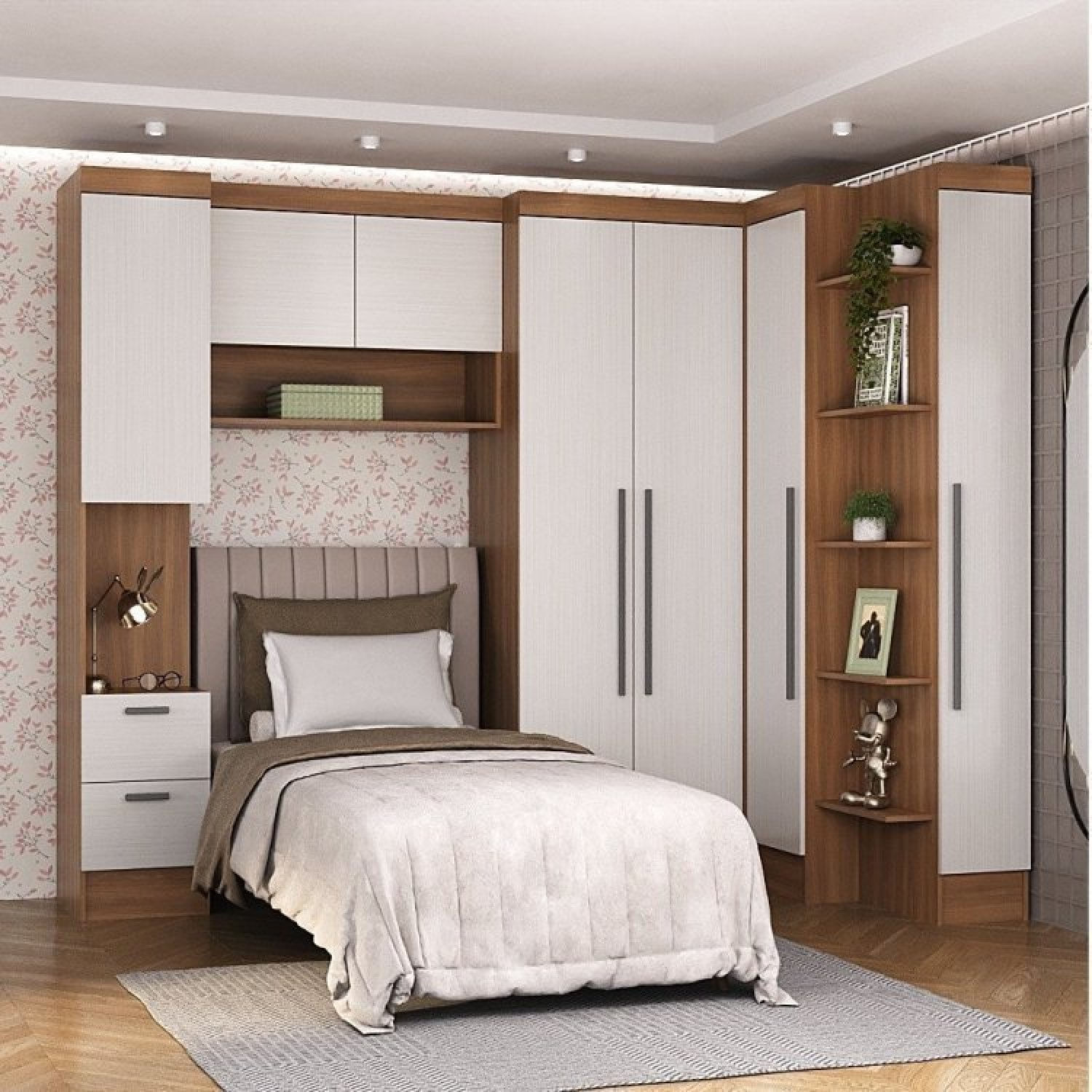 Guarda-roupa Modulado 7 Portas 4 Gavetas 5 Peças Hecol Móveis Nogal/branco