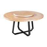 Mesa De Jantar Industrial Clarisse Redonda 1,60m Com Prato Giratório - Tampo Natural - Bege