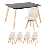 Mesa De Jantar Retangular 80 X 120 Cm Preto + 4 Cadeiras Leda Creme Mesa Preto Com Cadeiras Creme
