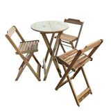 Kit Mesa Bistrô Dobrável Em Madeira Padrão Com 3 Banquetas Altas - Crua - Marrom