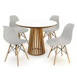 Conjunto Mesa De Jantar Redonda Luana Amadeirada Branca 100cm Com 4 Cadeiras Eames Eiffel - Cinza