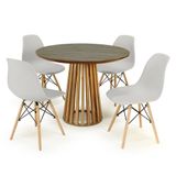 Conjunto Mesa De Jantar Redonda Luana Amadeirada Natural 100cm Com 4 Cadeiras Eames Eiffel - Cinza