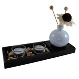Conjunto Bandeja Com Difusor Porta Velas Jardim Zen Madeira 12cm