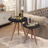 Conjunto Mesa Apoio Lateral Redonda Pés Palito - Preta - Preto