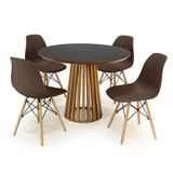 Conjunto Mesa De Jantar Redonda Luana Amadeirada Preta 100cm Com 4 Cadeiras Eames Eiffel - Marrom