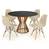 Conjunto Mesa De Jantar Redonda Cecília Amadeirada Preta 120cm Com 4 Cadeiras Eames Eiffel - Nude