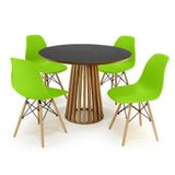 Conjunto Mesa De Jantar Redonda Luana Amadeirada Preta 100cm Com 4 Cadeiras Eames Eiffel - Verde