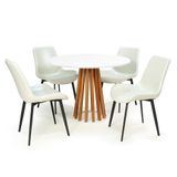Mesa de Jantar Redonda Talia Branca Amadeirada 100cm com 4 Cadeiras Estofadas Chicago - Branco