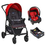 Carrinho Ecco Com Bebê Conforto Vermelho E Base - Burigotto