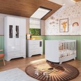 Quarto De Bebê Guarda Roupa Cômoda Janelas Retângulo E Berço Americano Kakau Retrô Espresso Móveis Branco Brilho