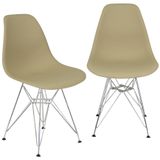 Kit 2 Cadeiras Charles Eames Eiffel Base Metal Cromado Bege