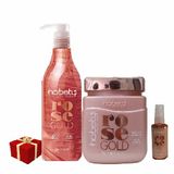 Kit Hobety Rose Gold Shampoo 750ml Mascara 750gr Serum 60ml