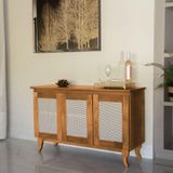 Buffet Aparador Madeira Vintage Tela Deltan 3 Portas - Imbuia - Cor: Marrom