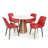 Mesa De Jantar Redonda Talia Branca Amadeirada 100cm Com 4 Cadeiras Estofadas Chicago - Vermelho