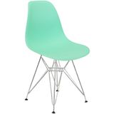 Cadeira Charles Eames Eiffel Base Metal Cromado Verde Agua