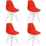 Kit 4 Cadeiras Charles Eames Eiffel Base Metal Cromado Vermelha