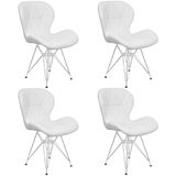 Kit 4 Cadeiras Charles Eames Slim Eiffel Base Metal Cromado - Branco