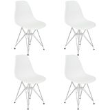 Kit 4 Cadeiras Charles Eames Eiffel Base Metal Cromado Branca